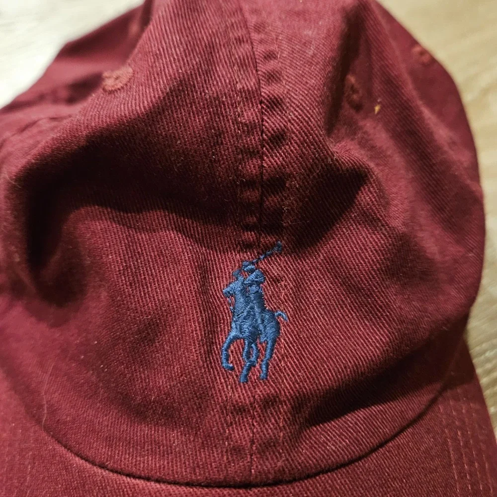 Polo Ralph Lauren Mens Hat Burgundy Blue Pony Logo Adjustable Strapback Cap